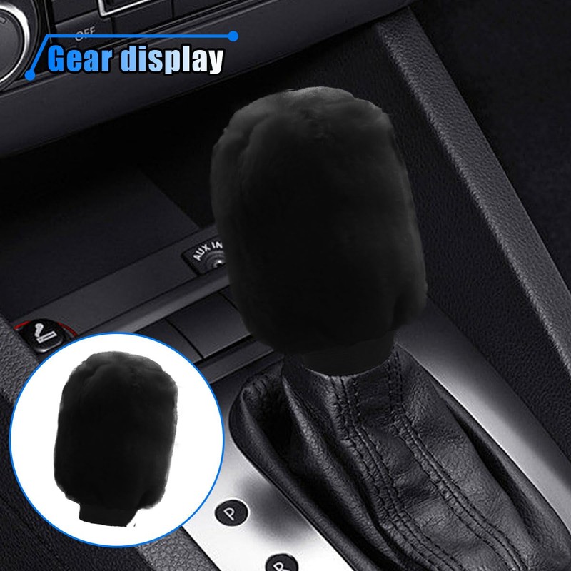 2PCS Plush Car Gear Shift Knob Cover & Handbrake Cover,