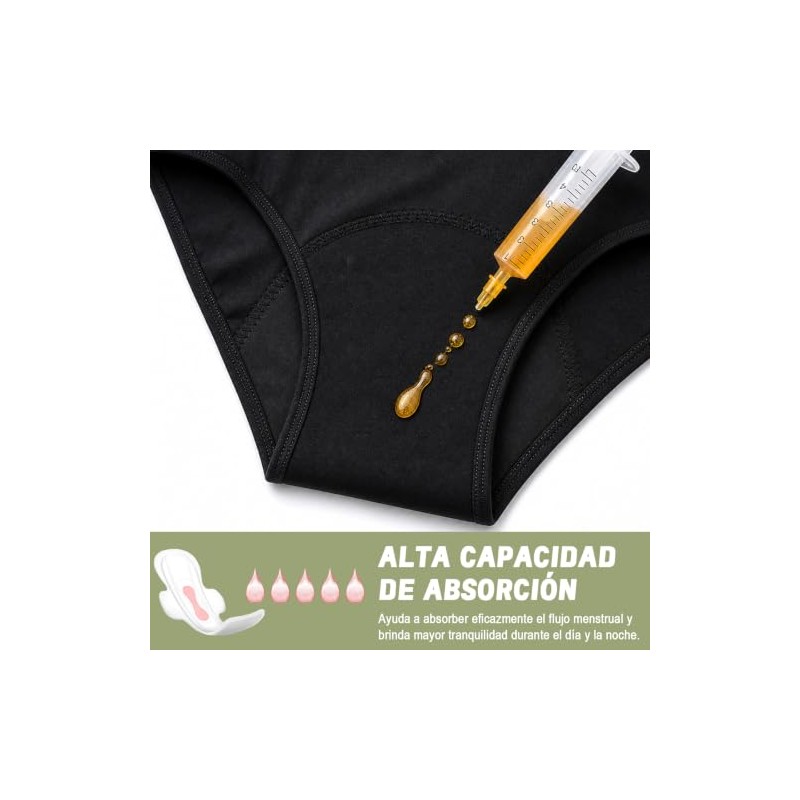 Calzones Menstruales Mujer, Flujo Abundante 60 ml, Pack de 3(L)