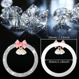 White Car Start Button Cover Sticker, Bow Crystal Bell Start Decals, Key Ignition Knob Bling Ring, Automotive Interior Accessories Decoration for Women Girl