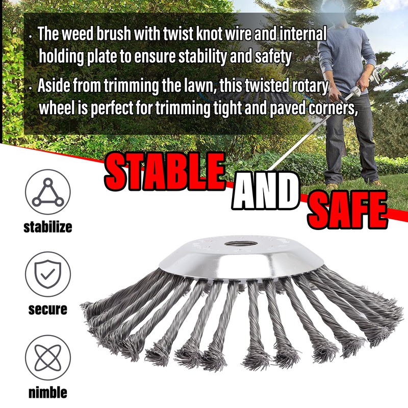 PLAXNS 10 Inch Rotary Steel Wire Brush Cutter Trimmer Head