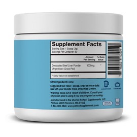 Perfect Supplements – Perfect Desiccated Liver Powder – 180 Grams – Undefatted Beef Liver – Natural Source of Protein, Iron, Vitamins A & B