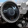 Checkered Steering Wheel Cover Universal 14.5-15 Inch Non-Slip Black and