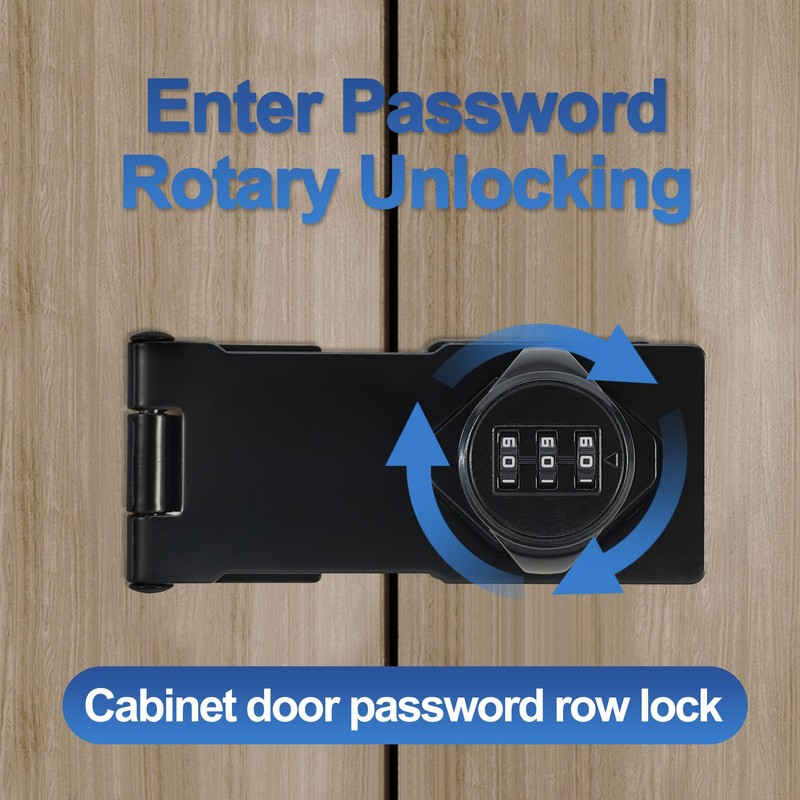 Redunest Password Rotary Hasp Locks,Black 1 Pack Cabinet Locks with
