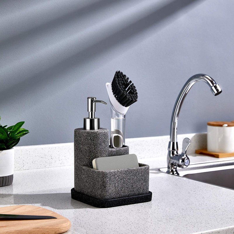 ZCCZ Black Soap Dispenser with Sponge Holder, Kitchen Soap Dispenser