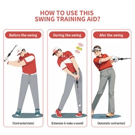 Retractable Golf Swing Trainer, Golf Grip Trainer, Golf Training Aid for Warm-Up, Golf Swing Training Aid, Grip Trainer Golf Club, Strength & Tempo Training for Chipping Hitting (BDH, Black)