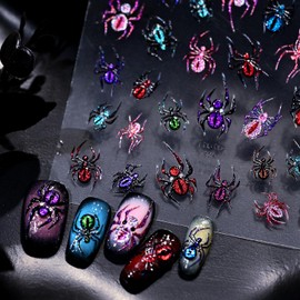 Halloween Nail Stickers 5D Embossed Colored Spider Nail Art Stickers