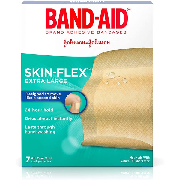 Band-Aid Brand Skin-Flex Adhesive Bandages for First Aid and Wound Care of Minor Cuts and Scrapes, Comfortable and Durable Second Skin Feeling, Extra Large Size, 7 ct