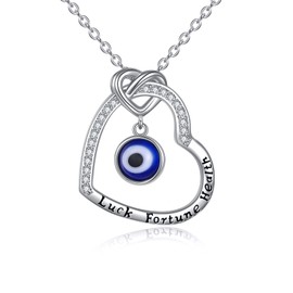 VENACOLY Evil Eye Necklace 925 Sterling Silver Heart Pendant Necklace Simple Zircon Necklace Protective Jewellery Lucky Charm Gifts for Women, Sterling Silver, Cubic Zirconia