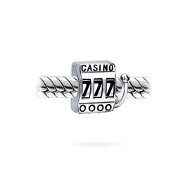 Tourism Las Vegas Good Luck Vacation Travel Lucky 777 Jackpot Casino Slot Machine Charm Bead For Women Oxidized .925 Sterling Silver Fits European Bracelet