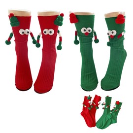 MYBOLE 2 Pair Funny Couple Holding Hands Magnetic Christmas Socks, Cute Winter Gift for New Year Xmas