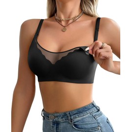 Ekouaer Women Full Cover Nusing Bra Seamless Maternity Mush Haves Mesh Breastfeeding Smooth Bras Breathable Postpartum Bralette Black S