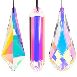 3PCS 5" Large Crystal Sun Catcher Prisms, AB Colored Hanging Suncatchers with Glass Prism, Rainbow Maker Light Catchers for Windows Garden Home Decoration