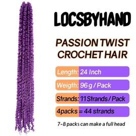 LOCSBYHAND 24 Inch Long Pre-looped/twisted Passion Twist Crochet Hair 4 Packs for Mixed-color Using (4 Packs, Purple)