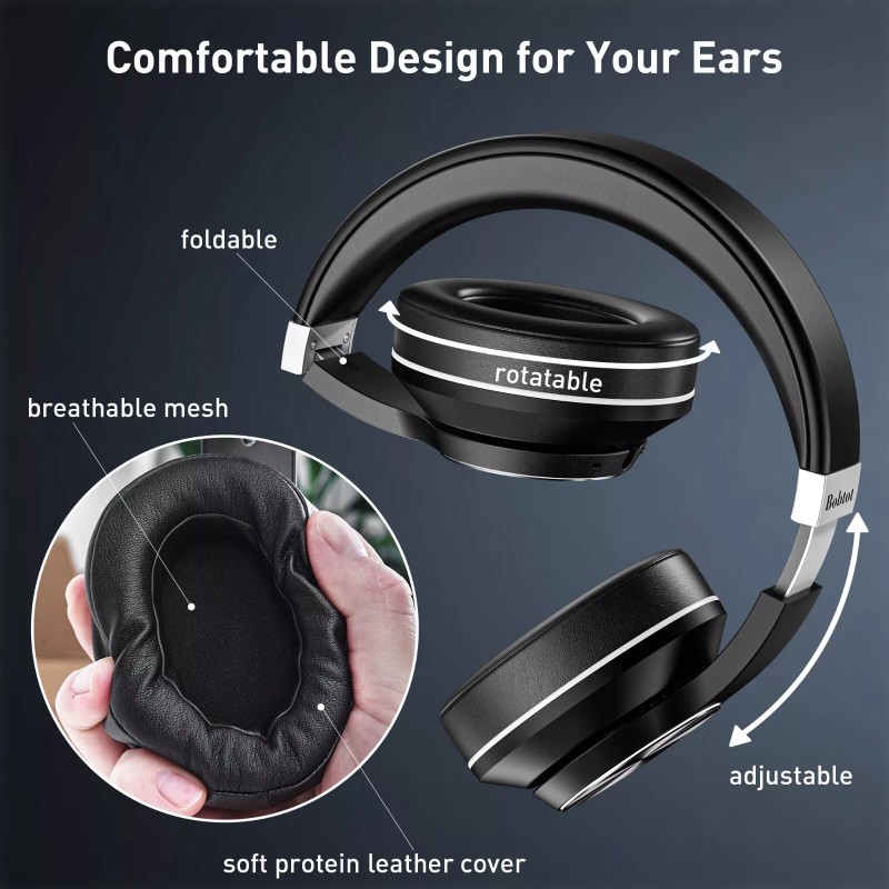BOBTOT Headphones Over Ear Wireless Foldable Headsets Built-in Mic Hi-Fi