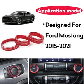 for Ford Mustang Headlight Switches Volume Tune Button Knob Cover Center Console Trim Interior Accessories Compatible with Ford Mustang 2015-2021 (Red 3 PCS)