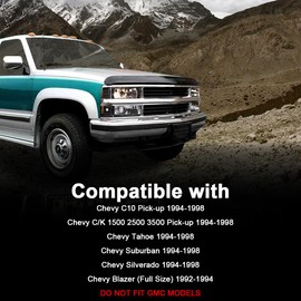 DOTCOM Headlights Assembly w/Bulbs Pair,Compatible with 1994-1999 GMC C1500 K1500 Yukon C1500 C2500 K1500 K2500 Suburban/1994-2000 C2500 C3500 K2500 K3500,Clear lens Amber Reflector