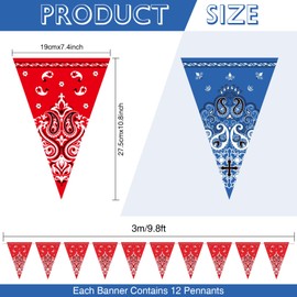 5 Pack Western Cowboy Party Decorations Bandana Pennant Banner Western Cowboy Banner Wild West Decor Western Cowboy Themed Yee Haw Country Party Decoration Supplies 9.8 x 5 ft (Red, Blue Paisley)