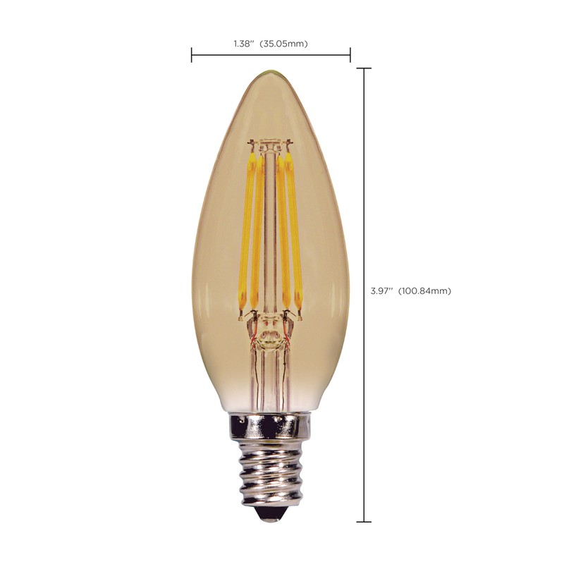 Satco S9986 Candelabra Light Bulb in Light Finish, 4.31 inches