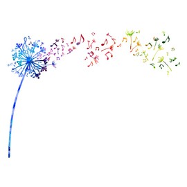 SUPERDANT Colorful Music Notes Dandelion Wall Sticker Flower Wall Decal Watercolor Flowers Music Musical Notes Nature Plants Home Interior Design Art Mural Vinyl Sticker Bedroom Living Room Decor