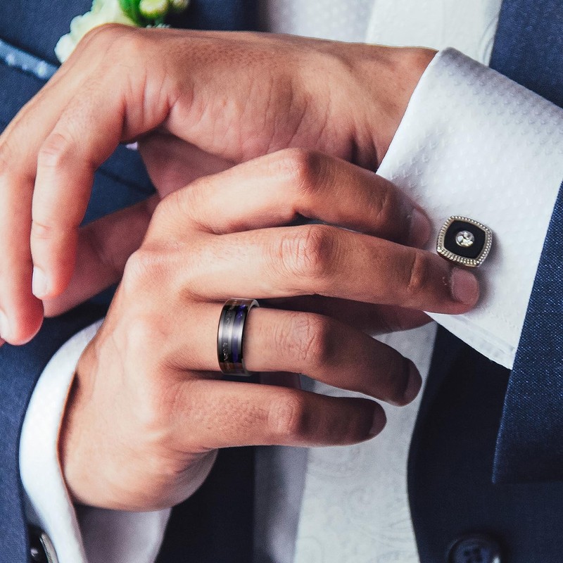 King Will 8mm Tungsten Wedding Rings for Men Meteorite and