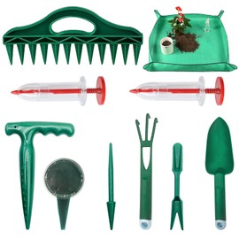 2025 Upgraded 10-Piece Garden Tool Sets & Seed Spreader | 12-Hole Seed Tape Dispenser + Succulent Tools + Repotting Mat | Portable Gardening Tools for Lawn, Garden, Farm, Succulent Repotting