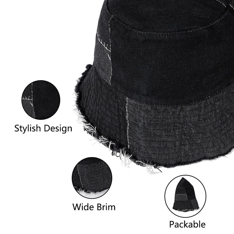 Eigso Denim Bucket Hat for Women Men Wahsed Foldable Summer