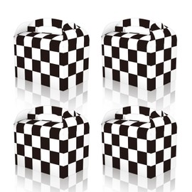 RIGHTA TECH 12 Packs Racing Flag Treat Gift Boxes Car Themed Party Gift Box Black and White Checker Candy Goodie Cardboard Boxes with Handles for Snacks, Racing Birthday Party Supplies Favors