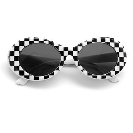 Laurinny Sunglasses Checkered Clout Goggles for Women Men Trendy Retro Oval Funny Sun Glasses for Party Costume