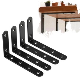 4Pcs Floating Shelf Brackets, Bracket for Shelves L Corner Brace, Stainless Steel Corner Brackets, Joint Angle Bracket for Hanging Support,Shelves Support DIY Black