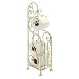 Deco 79 Metal Scroll Toilet Paper Holder with Space to Hold 3 Rolls, 8" x 6" x 24", Cream