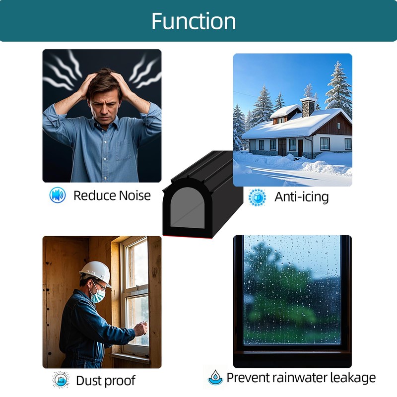 Tintvent D Shape EPDM Rubber Seal Strip, Self-Adhesive Rubber Weather