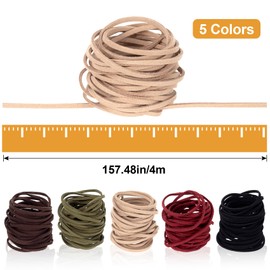 HINZIC 5 Rolls 3mm Flat Genuine Leather Cord Natural Leather Lacing Strip Cord Braiding String for Jewelry Making Braided Bracelets Necklaces Handbags Knife Sheaths, 5 Colors，22 Yards