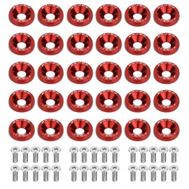 GIONAR 30 Pairs M6 Anodized Aluminum Washers and Screws M6 x 20mm Stainless Steel Anodized Aluminum Washer Bumper Mudguard (Red)