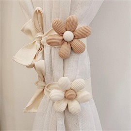 2 Pack Curtain Tiebacks Flower Curtain Ties for Drapes, Cute Cartoon Bears Animal Curtain Ties, Indoor Outdoor Drapes Decor (Beige Flower)