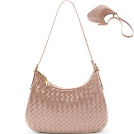 Shoulder Handbags for Women Crossbody Woven Leather Tote Shoulder Bag Purse Hobo Lightweight With Zipper Adjustable Strap (Mocha)