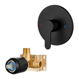 Airuida Round Single-Function Shower Handle Valve Trim Kit Shower Valves Wall Mount Brass Faucet Shower Rough-in Valve Bathroom Trim Kit Single Handle Tub Shower Valve Male Thread Matte Black