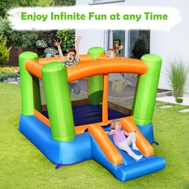 JIMUOO Inflatable Bounce House, Kids Bounce Castle Outside, Jumping Castle Bouncer w/Slide, Large Jumping Area, 2-in-1 Bouncy House for Toddler, Kids Bouncy Castle for Party Indoor Outdoor