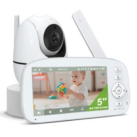 LEMFO Babyphone mit Kamera 5" 720P IPS Video Baby Monitor ohne WLAN, 355 Grad Nachtsicht, Geräusch-/Temperaturerkennung, Zwei-Wege Audio, 500m Hohe Reichweite, Plug & Play/5000mAh Akku/Wiegenlieder