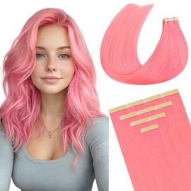 DOORES Tape in Hair Extensions, Peach Pink Tape ins 14 Inch 25g 10pcs, Remy Human Hair Extensions Tape in Straight Hair Seamless Invisible Tape Hair