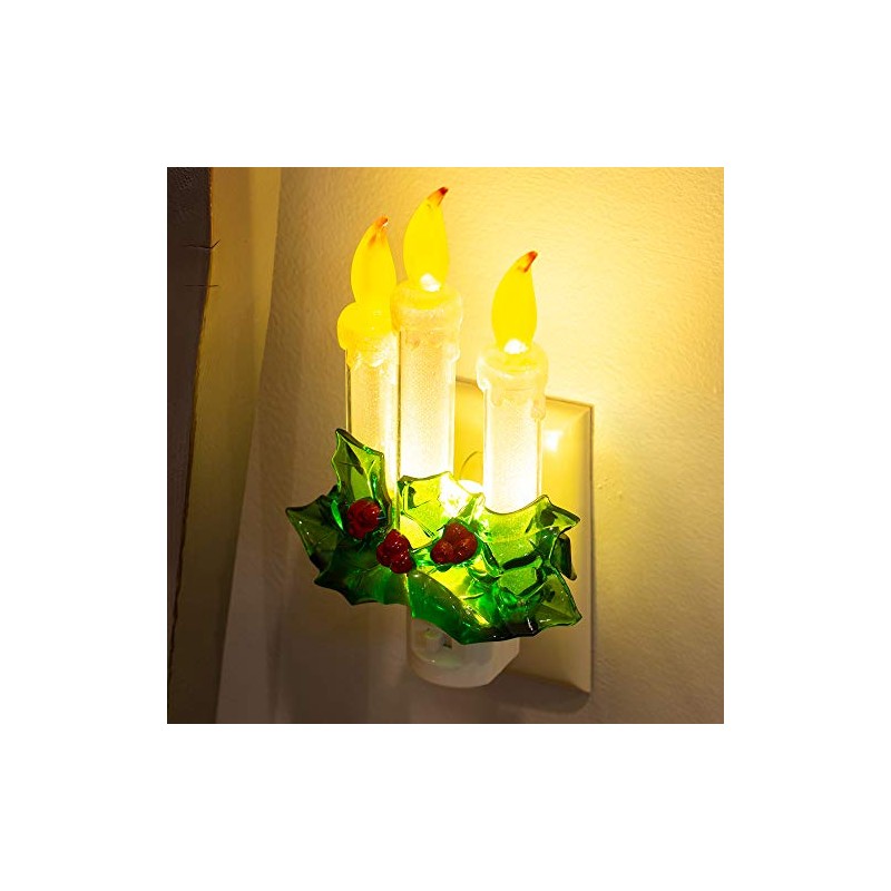 Three Dipped Candles With Holly 7.75 Inch Acrylic Decorative Swivel