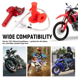 XINGWU Mini Bike Throttle Kit Universal 7/8" 22mm CNC Quick Action Twist Throttle with Cable Throttle Assembly for CRF KLX SSR TTR 50cc-250cc Dirt Pit Bike Mini Bike ATV Motorcycle (Red)