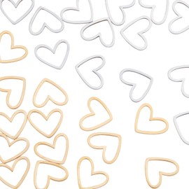 DICOSMETIC 2 Colors Real 18K Gold Heart Connector Rings Stainlesss Steel Linking Rings Asymmetrical Hollow Heart Open Bezel Link Charms Frame Jewelry Connectors for Jewelry Making (28Pcs)