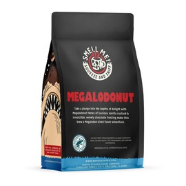 Bones Coffee Company Megalodonut Whole Coffee Beans Boston Cream Donut Flavor | 12 oz Flavored Coffee Gifts Low Acid Medium Roast Gourmet Coffee (Whole Bean)