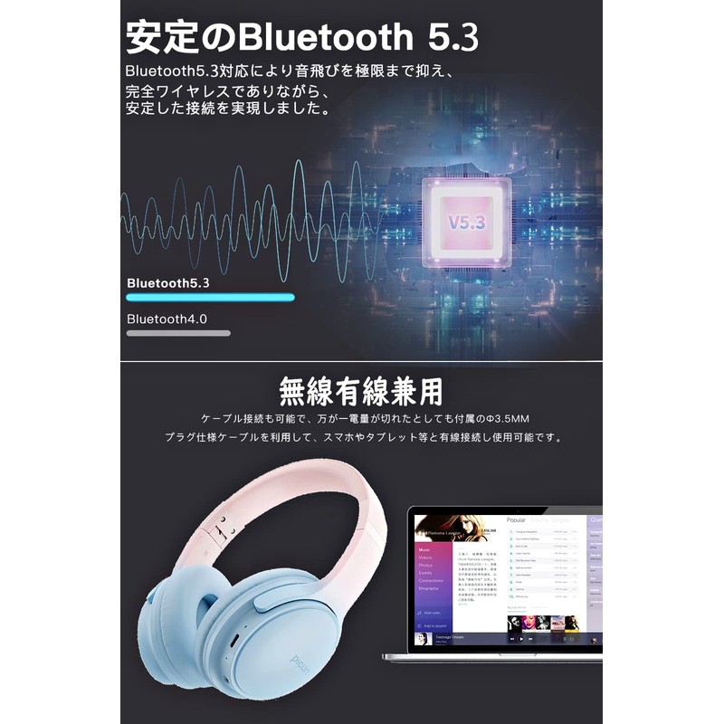 【Bluetooth 5.3 + HiFi】Wireless Headphones/Over-Ear Headphones Support 2 Devices Connected