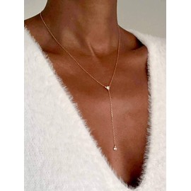 14k Rose Gold Vermeil Dainty Drop Lariat Necklace for Women, 16" to 18" adjustable length