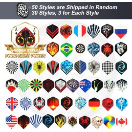 Standard Dart Flights 50 Sets Random 30 Sets, 90 Pcs Durable PET and Laser Replacement Feather Tail Wing, Perfect Accessories Equipment Supplies for Dart Games