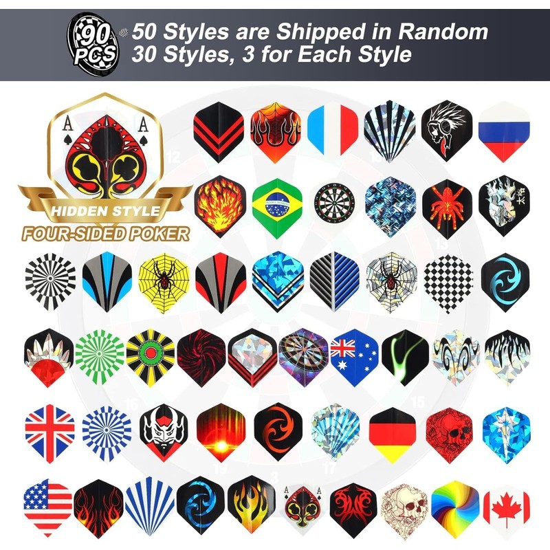 Standard Dart Flights 50 Sets Random 30 Sets, 90 Pcs