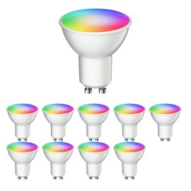 ledscom.de 10 GU10 LED RGB Bulbs, PAR16, Warm White - Cool White (2900-6200 K), 5.5 W, 473lm, 103°, Smart Home, WLAN, Alexa, matt