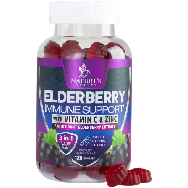 Nature's Nutrition Immune Support Gummies - Powerful Sambucus Elderberry Gummies