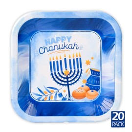 Hanukkah Plates - 7 Inch - 20 Pack - Hanukkah Paper Goods - Blue and White Chanukah Themed Party Supplies